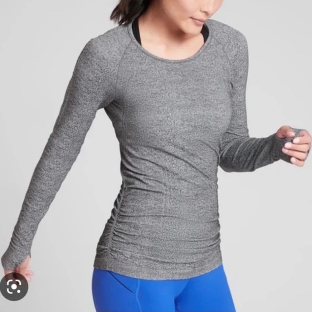 Athleta Speedlight Heather Gray Seamless Top Long Sleeve Gym Athletic Size Small